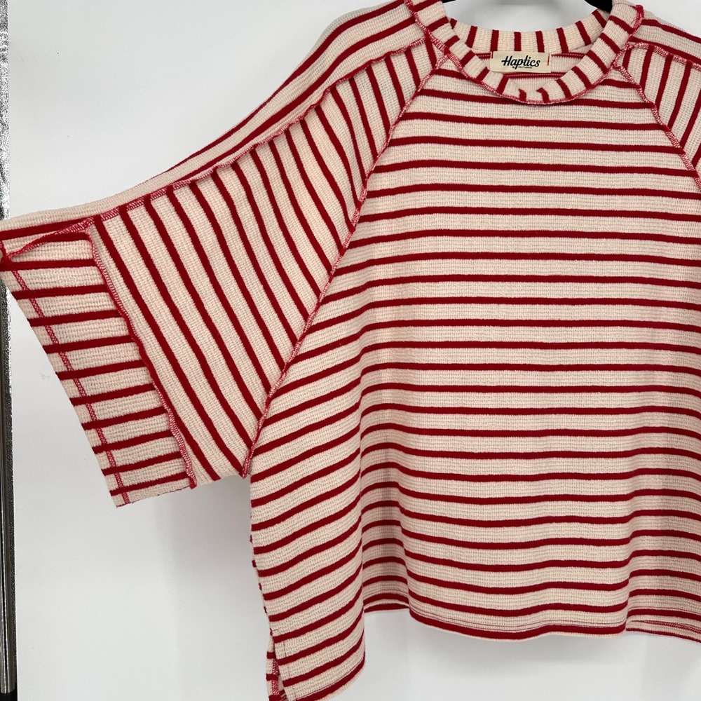 Haptics Boutique Holly Harper Red Stripe Cream Striped Oversized Boxy T Shirt L - Picture 4 of 8